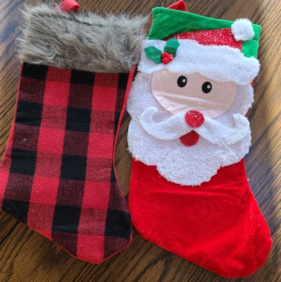 NWOT Christmas Stocking Bundle Buffalo Plaid Red/Black And Santa 🎅 - Picture 2 of 6